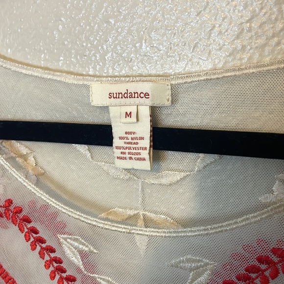 Sundance Sheer Cream Embroidered Boho Short Sleeve Blouse | Size Medium - Picture 2 of 7